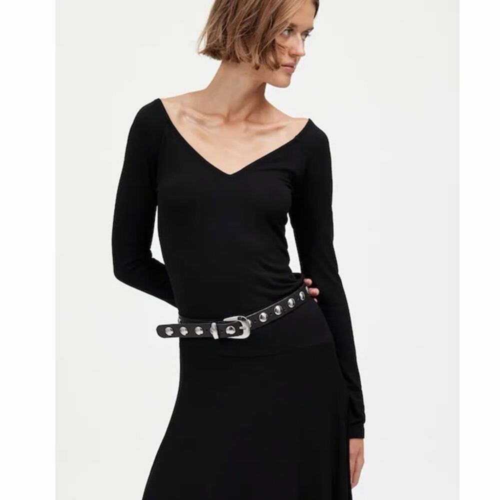 Madewell‎ Jersey V-Neck Long-Sleeve Top Jet Black Small NT721 Going Out Minimal